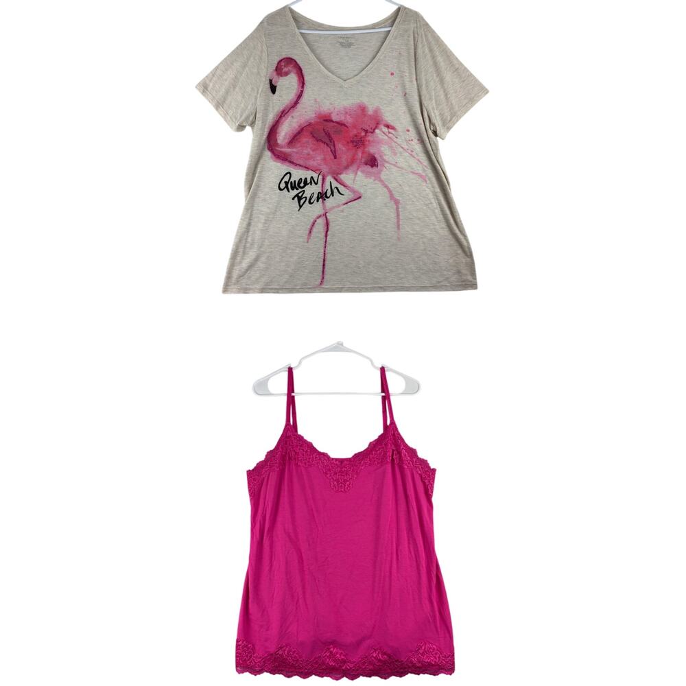Lane Bryant Bundle Lace Cami V Neck Tee Queen Beach Women's 18/20 2X Pink Beige